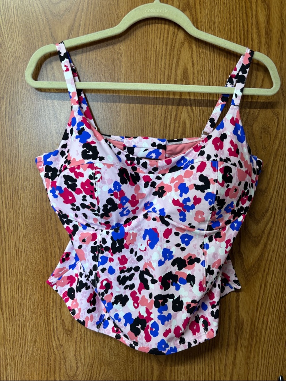 Floral Print Swim Cami in Pink with Blue & Black Accents
